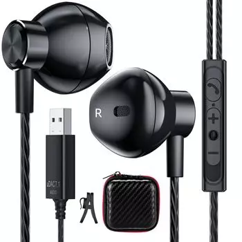 ASKUBSKU Наушники Микрофон USB Проводная Длина с функцией отключения звука для от внутреннего уха Тип USB-подключения Гарнитура с возможностью вызова Регулировка громкости Стерео