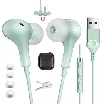 ASKUBSKU Наушники USB Проводные с микрофоном Игровые наушники для ПК Компьютер Легкий Магнитный Дизайн Регулировка громкости Вызов Веб-Конференция