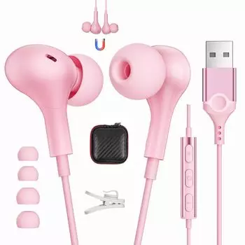 ASKUBSKU Наушники USB Проводные с микрофоном Игровые наушники для ПК Компьютер Легкий Магнитный Дизайн Регулировка громкости Вызов Веб-Конференция