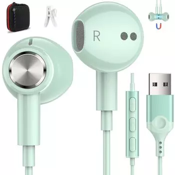 ASKUBSKU Наушники USB с микрофоном Проводные звонки Регулировка громкости Качество звука HIFI Длина Тип Наушники для обоих ушей Наушники PS4 PS5 ПК зелёный