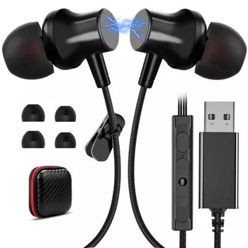 ASKUBSKU USB Ears с карманным ПК Mute Регулируемый с ПК Прозрачные ультра ультра USB компьютерные черные наушники, проводные, один/оба микрофона, стерео,