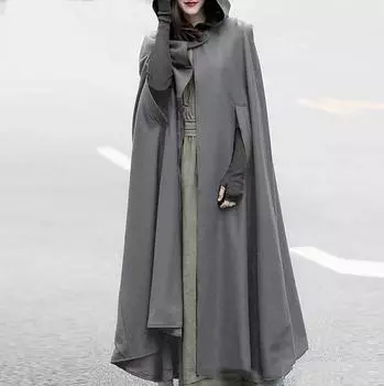 Ассасин ролевая игра мода длинный рукав плащ ретро средневековый готический плащ с капюшоном тонкое пальто женский вампир дьявол плащ XL чёрный