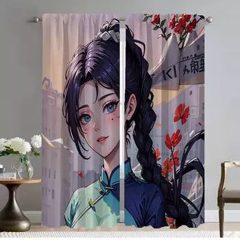 Assassin Elegant Room Curtains for Camera Window Curtain Halloween Decoration Anti-mosquito Curtains 2 Pieces Tulle for Bedroom W50xH70cmx2pcs-CL