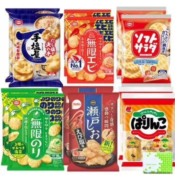 Ассортимент риса Ассортимент по отдельности 6 2 12 штук набор Shio Sweets Rice сравнение карманных салфеток включали крекеры, сладости, завернутые, типы,