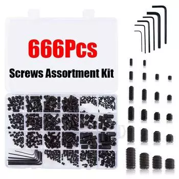 Ассортиментный набор винтов с внутренним шестигранником, 666 шт., 22 размера M2/3/4/5/6/8 Набор установочных винтов для дверных ручек, смесителя, светильника 666Pcs