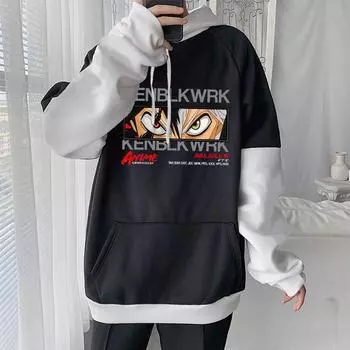 Asta Eyes Print Hooded Anime Black Clover Streetwear Men Women Patchwork Hoodies Casual Loose Pullover Harajuku Male Sweatshirt XS чёрный