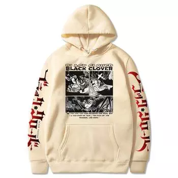 Asta Graphic Print Hooded Anime Black Clover Streetwear Men Women Plus Size Hoodies Long Sleeve Sweatshirt Harajuku Pullover XS чёрный