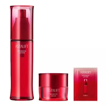 Astalift Advanced Lotion Лосьон Запас на 2 месяца Advanced Cream Запас на 1 месяц В комплект входит 1 образец лосьона [Лосьон-крем] (приблизительно. 130мл) + (приблизительно. 30г)