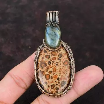 Астероид Джаспер Медный кулон Лабрадорит Кулон Медная проволока Обернутый кулон Подвеска из настоящего драгоценного камня Медь ручной работы Ювелирные изделия Подарок для мамы