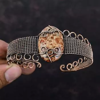 Asteroid Jasper Bangle Copper Wire Wrapped Gemstone Cuff Bracelet Handmade Wire Wrap Jewelry Adjustable Bangle Copper Jewelry Gift For Women