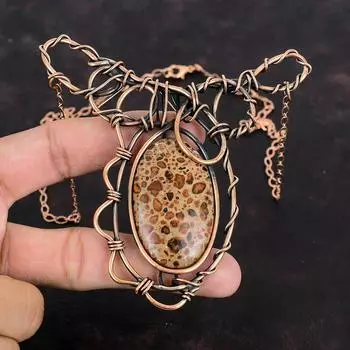 Asteroid Jasper Necklace Copper Wire Wrapped Necklace Handmade Real Gemstone Jewelry Adjustable Chain Necklace Copper Jewelry Gifts For Wife