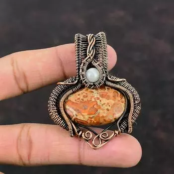 Asteroid Jasper Pendant Copper Wire Wrapped Pendant Rainbow Moonstone Pendant Copper Jewelry Handmade Pendant For Gift Real Gemstone Pendant