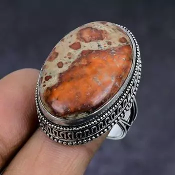 Астероидный яшмовый драгоценный камень 925 пробы стерлинговое серебро подарок ювелирное изделие кольцо размер 8 d5d10
