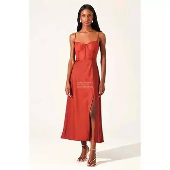 ASTR Foreign Trade Original Order Sling Waist Lace Design Slim-Fit Sweet French Dress Orange M defects