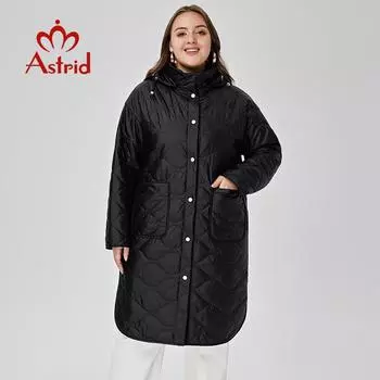 Astrid 2023, весенние женские парки больших размеров, пальто, длинная свободная стеганая женская куртка с капюшоном, модная верхняя одежда, стеганый тонкий хлопок L чёрный