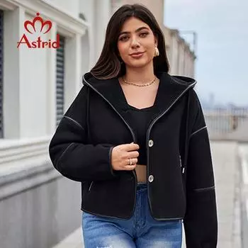 Astrid Осенняя женская куртка с двухсторонним мехом, сшитая из комбинированного материала, с капюшоном, теплые пальто, женские демисезонные парки, верхняя одежда больших размеров AN-30200 1XL чёрный