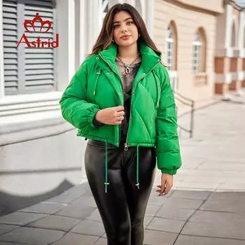 Astrid Женская зимняя куртка-пуховик больших размеров, женская модная короткая куртка для девочек, толстый теплый капюшон, женская стеганая парка, пальто AR-30189 1XL зелёный