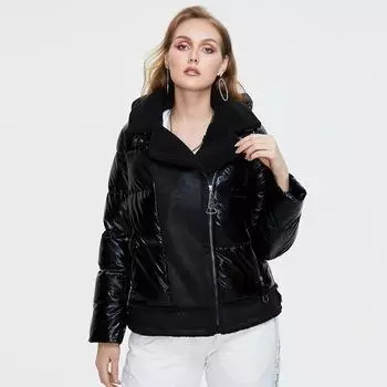 Астрид женские парки больших размеров из плотного хлопка, теплая короткая куртка с капюшоном, кожаное биофлисовое пальто L чёрный