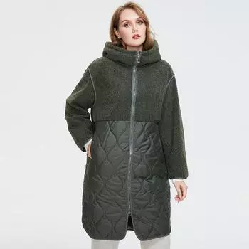 Астрид зимнее стеганое пальто женское длинное теплое с меховой курткой ветрозащитное женское L