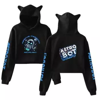 Толстовка с капюшоном Astro Bot Cat Ear для женщин с длинным рукавом, укороченные толстовки для женщин, повседневная уличная одежда, укороченные топы XS белый