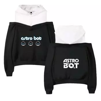 Astro Bot Women Hoodie Sweatshirt Streetwear Hip Hop Sexy Off Shoulder Pullover Hooded Jacket XS темно-синий