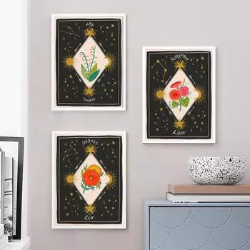 Astrology Gift Zodiac Art Star Sign Birth Month Flower Virgo Libra Taurus Birthday Present Prints Friend Gift Canvas Painting 21x30cm No Framed