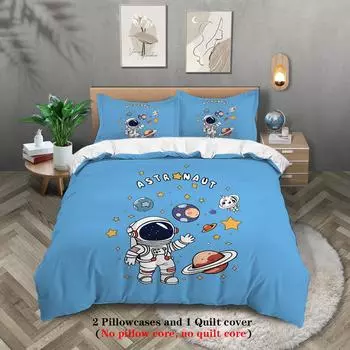 Astronaut 3D Digital Polyester Three-Piece Quilt Cover Bedding Sheet Quilt Cover Pillowcase 135x200cm