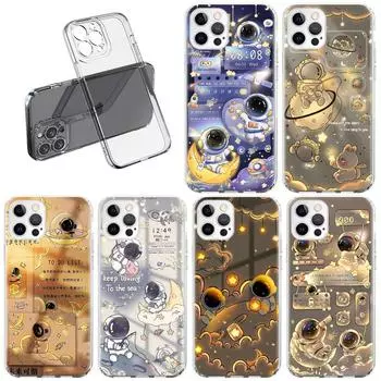 Astronaut Cartoon Case For Apple iPhone 11 13 14 12 Pro 7 8 Plus XR X XS Max 6 6S 14Pro Clear Silicone Phone Cover Coque iPhone 14 Pro Max