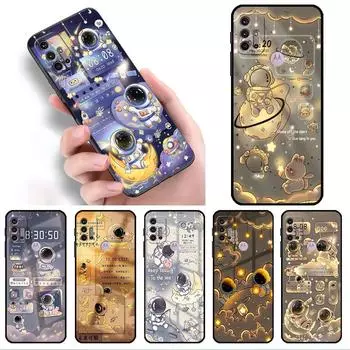 Astronaut Cartoon Case For Motorola G30 G60 G9 Play ONE Fusion G8 G50 E6s G82 Edge 20 Pro G Stylus 2021 Black Soft Phone Capas Moto G50