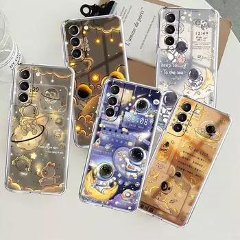 Astronaut Cartoon Clear Case For Samsung Galaxy S22 S20 FE S21 S10 S9 Plus Note 20 Ultra 10 Lite Soft TPU Phone Shell Samsung S21 5G
