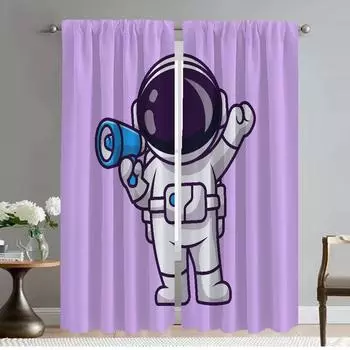 Astronaut Cartoon Curtains for Living Room Curtain for Room 2 Panel Shades Halloween Decoration Home Interior Curtains Partition W50xH70cmx2pcs-CL