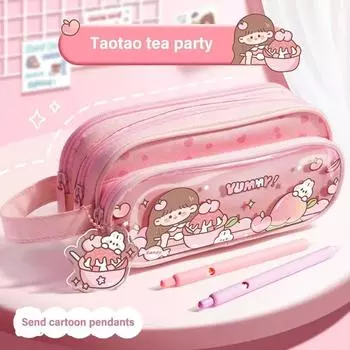 Astronaut Cartoon Girls Pencil Bag Three-Layers Multi Layered Stationery Bag Children style 1