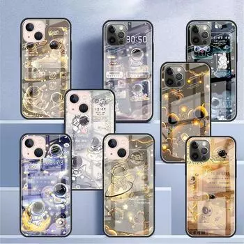 Astronaut Cartoon Glass Case For Apple iPhone 14 13 11 12 Pro 7 XR X XS Max 8 6 6s Plus SE 2022 13Pro Tempered Phone Tampa iPhone 7Plus(8 Plus)