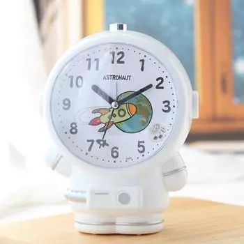 Astronaut dual alarm clock cartoon children male and female students scan seconds silent with night light study bedside snooze красный