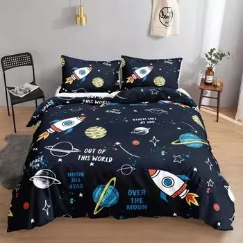 Astronaut Duvet Cover Set Queen Size, Outer Space Bedding Set 3pcs for Kids Girls Adults,Comforter Cover Soft with 2 Pillowcases EU Single 135x200cm