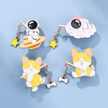 Astronaut Little Animal Metal Brooch Bone Cute Backpack Accessory b