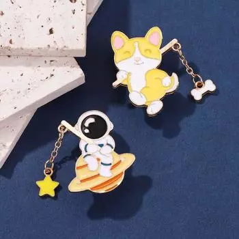 Astronaut Little Animal Metal Brooch Dog Cartoon Coat b