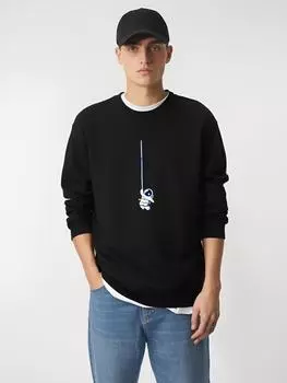 Astronaut Pattern Man s Round Neck Sweatshirt Fashion Casual Long Sleeve Large Size Hoodie 4XL