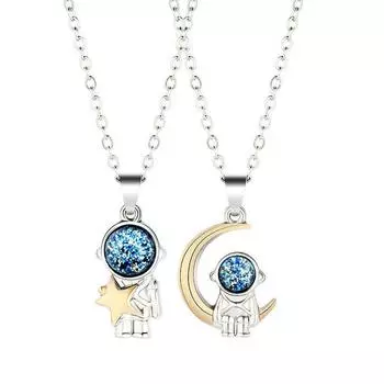 Astronaut Pendant Moon For Women Men Spaceman Korean Style Choker Fashion Jewelry Couples Necklace