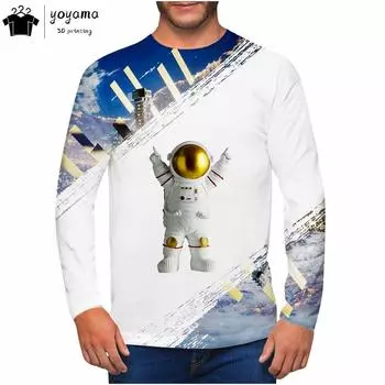 Astronaut Print Men s Long Sleeve T-shirt Men s Clothing Fashion T shirt Men Casual Hip Hop T-shirts for Men Astronaut T-shirt S