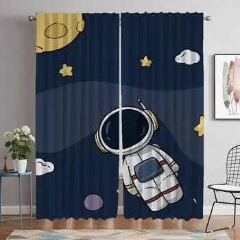 Astronaut Printing Kitchen Curtains 2 Pieces Anti-mosquito Curtains for Living Room Curtain Halloween Decoration Shades Blackout W50xH70cmx2pcs-CL