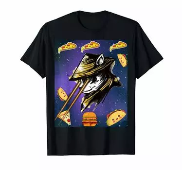 Astronaut Space Laser Beam Samurai Cat Taco Pizza Burger T-Shirt чёрный