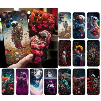 Чехол для телефона с изображением астронавтов в цветочном поле для Samsung A52S A21S A33 A23 A13 A14 A32 A52 A53 A54 A51 A71 A15 A53 5G