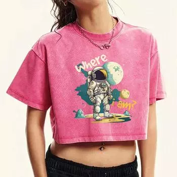 Astronauts Who Don T Know Where They Are Printed Women Washed Tee Shirt Cotton O-Neck Tops Summer Trendy T-Shirt M