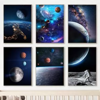 Астронавт астрономические исследования космических планет, холст, картина, принт, скандинавские детские настенные постеры для спальни, фотографии, декор 21x30cm No Frame