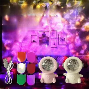 Астронавт Автоматическая вращающаяся проекция Звездное небо Атмосфера Спальня Прикроватная лампа с водным узором white