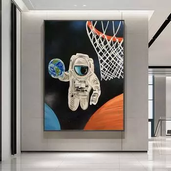 Астронавт Баскетболист Музыка Картина Современное Настенное Искусство Печать На Холсте Плакат Смешная Картина Для Гостиной Домашний Декор Cuadros 21x30cm No Framed