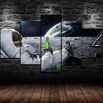 Астронавт Пиво на Луне 5 шт. настенное искусство печать на холсте постеры картины маслом гостиная домашний декор фотографии 20x35 20x45 20x55cm