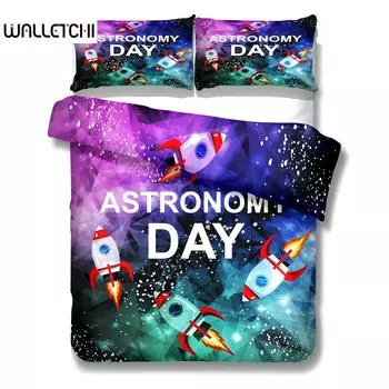 Astronomy Day Duvet Cover Set King Queen Double Full Twin Single Size Boys Bed Linen Set EU single(135x200cm)