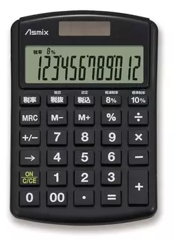 Asuka Calculator C1250BK Reduced Tax Rate Display Antibacterial Type 12 Digits Black
